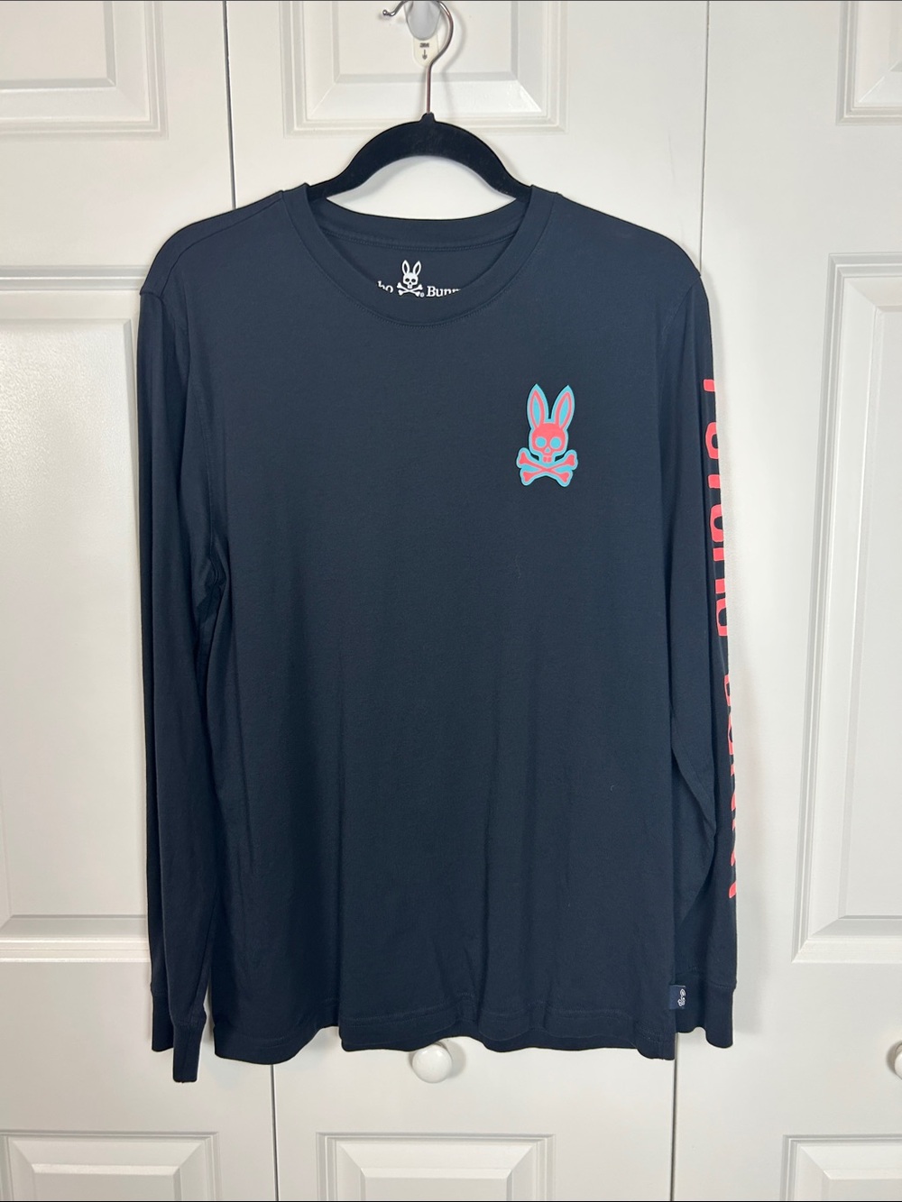 Psycho Bunny Black Long-Sleeve Tee with Pink & Teal Logo